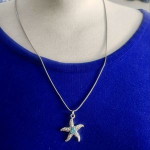 20" Silver Tone Snake Chain Rhinestone Starfish Necklace Tony Alexander Jewelry